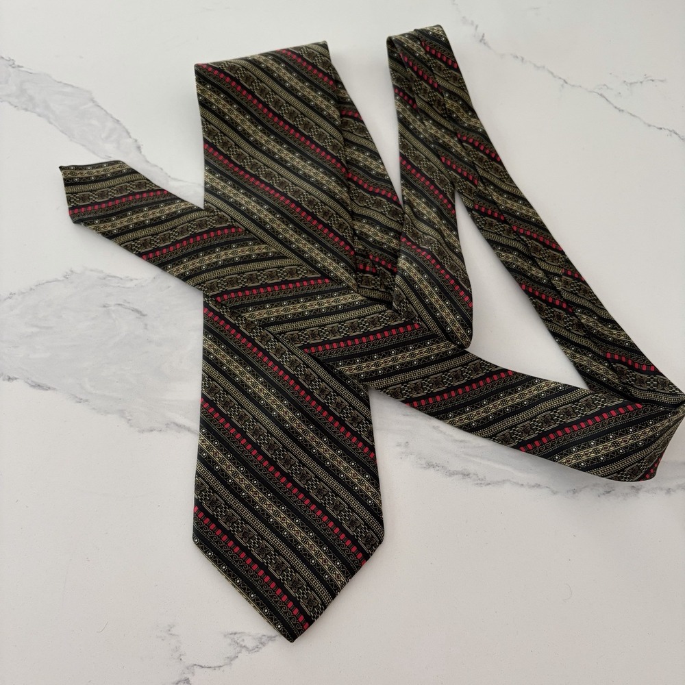 Italo Ferretti Gold Red Necktie Silk Tie Mens Made in Italy Striped Geometric
